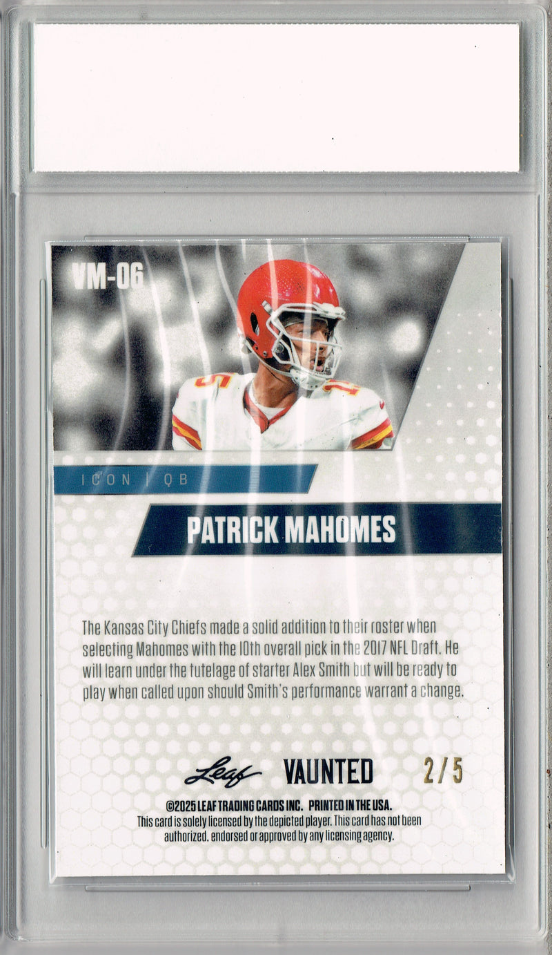 Patrick Mahomes 2025 Leaf Vaunted Metal #VM-06 Green 5 Made Rare Card PGI 10