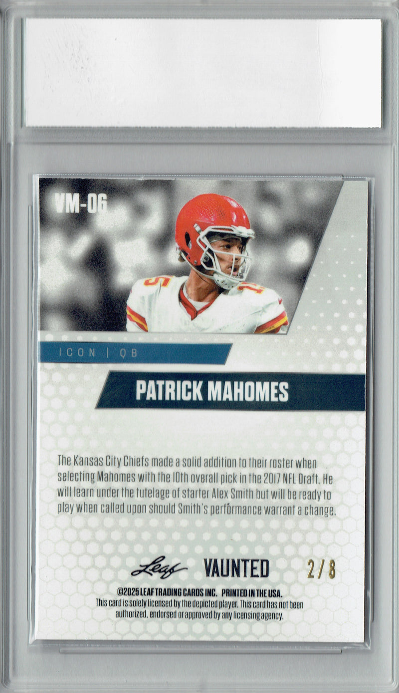 Patrick Mahomes 2025 Leaf Vaunted Metal #VM-06 Purple 8 Made Rare Card PGI 10