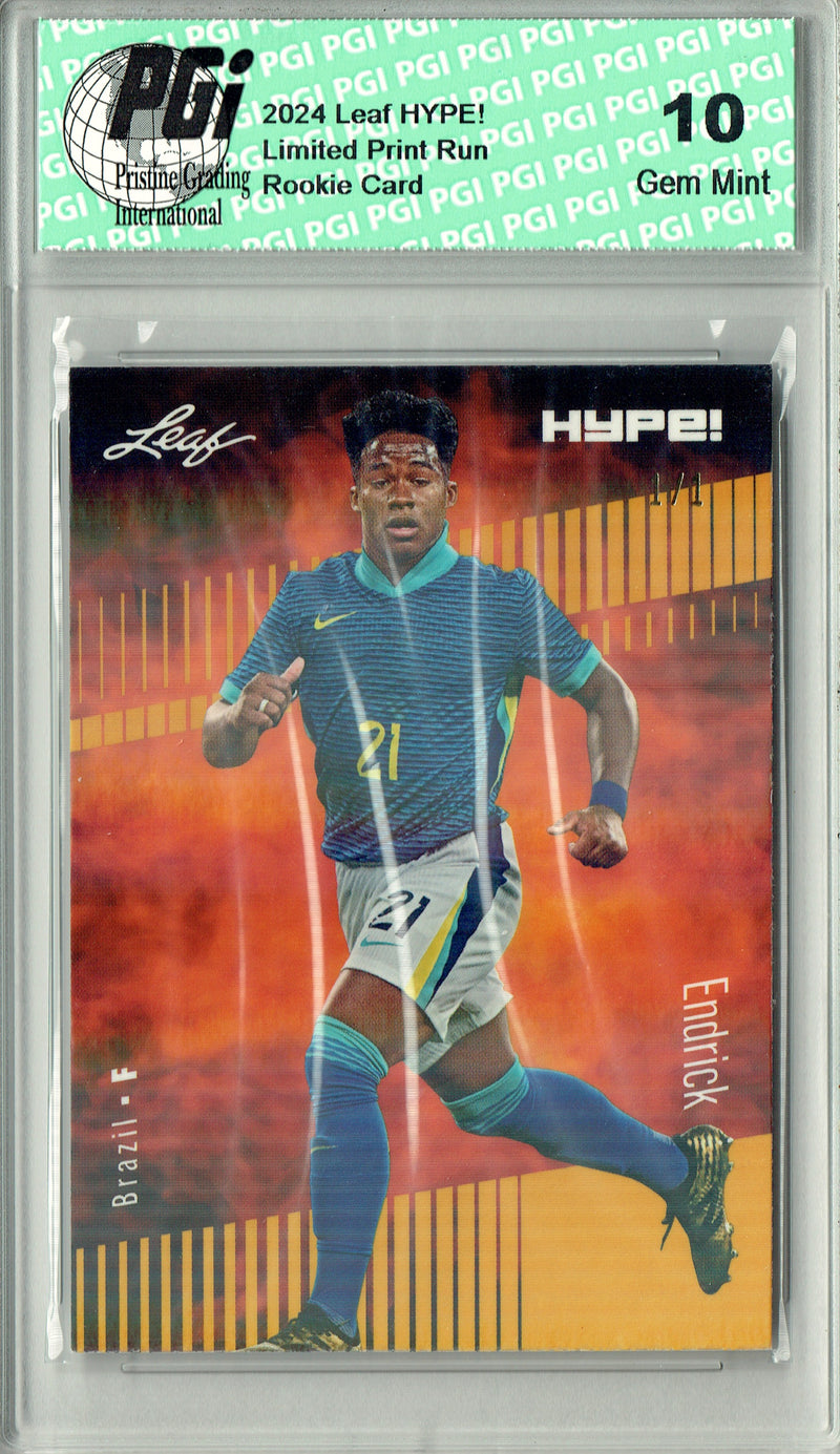 Endrick 2024 Leaf HYPE! #143 Gold Shimmer 1/1 Rookie Card PGI 10