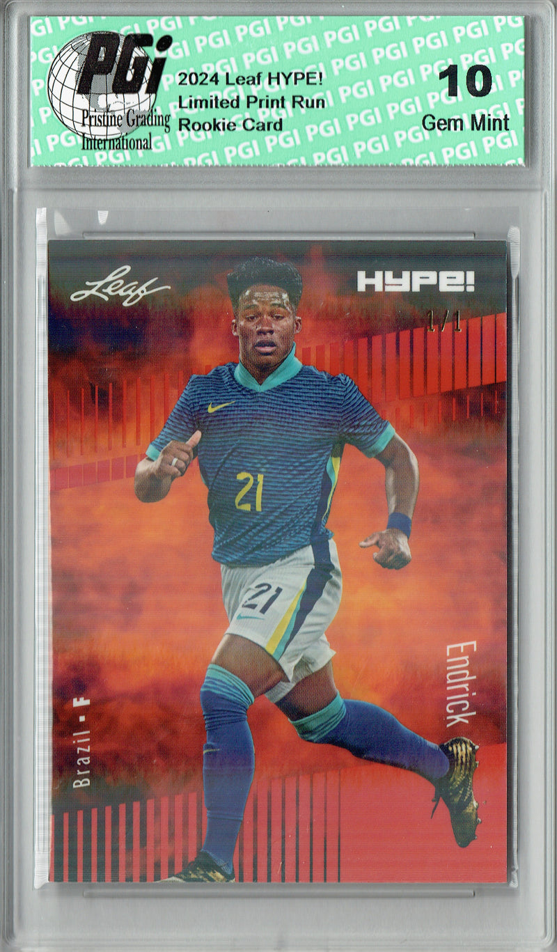 Endrick 2024 Leaf HYPE! #143 Orange Shimmer 1/1 Rookie Card PGI 10