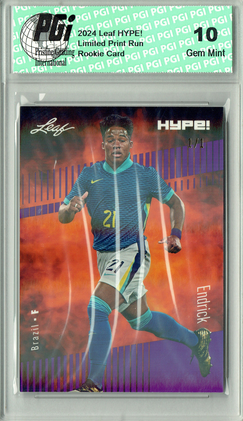 Endrick 2024 Leaf HYPE! #143 Purple Shimmer 1/1 Rookie Card PGI 10