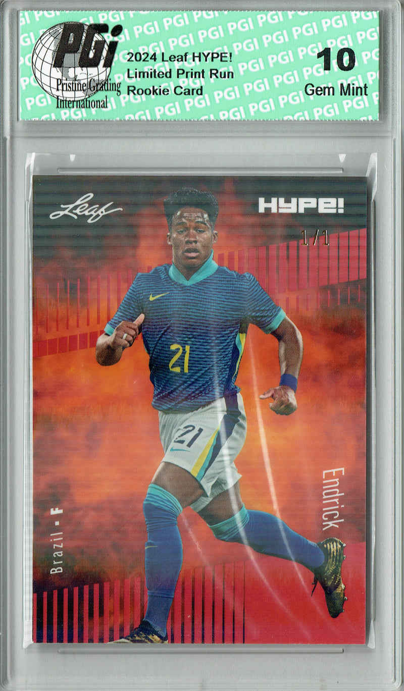 Endrick 2024 Leaf HYPE! #143 Red Shimmer 1/1 Rookie Card PGI 10