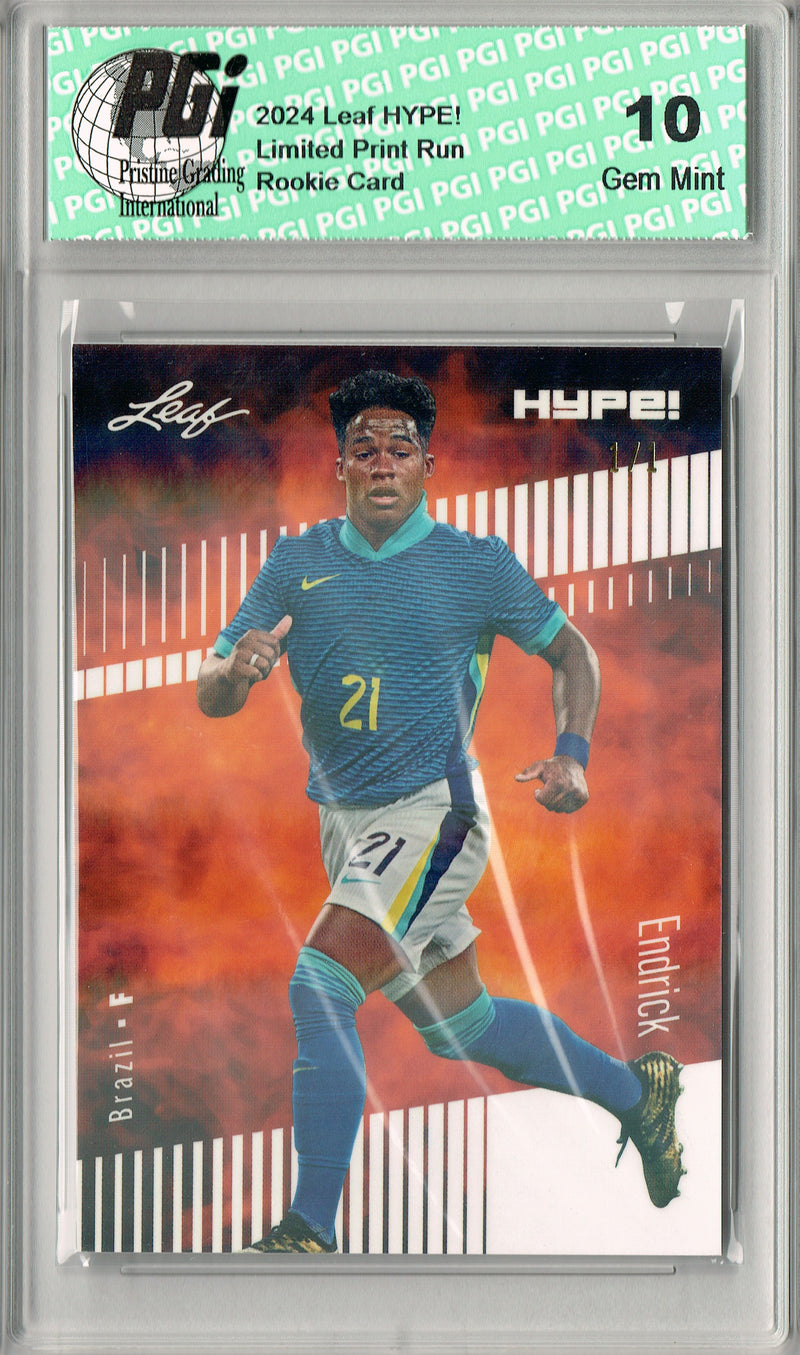 Endrick 2024 Leaf HYPE! #143 White Shimmer 1/1 Rookie Card PGI 10