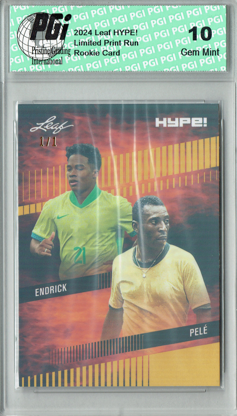Pele/Endrick 2024 Leaf HYPE! #174 Gold Shimmer 1/1 Rookie Card PGI 10