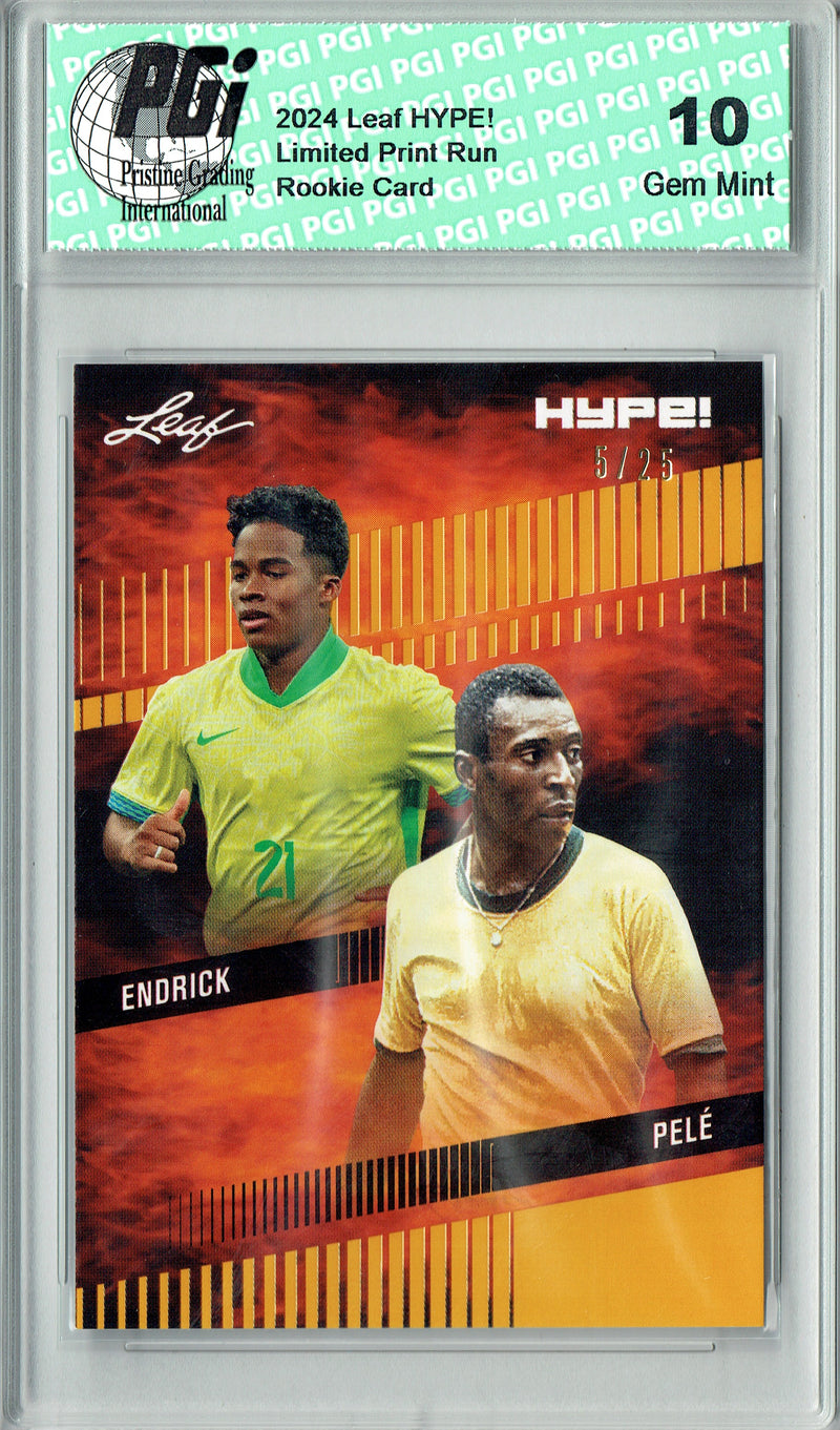 Endrick/Pele 2024 Leaf HYPE! #174 Gold SP 25 Made Rookie Card PGI 10