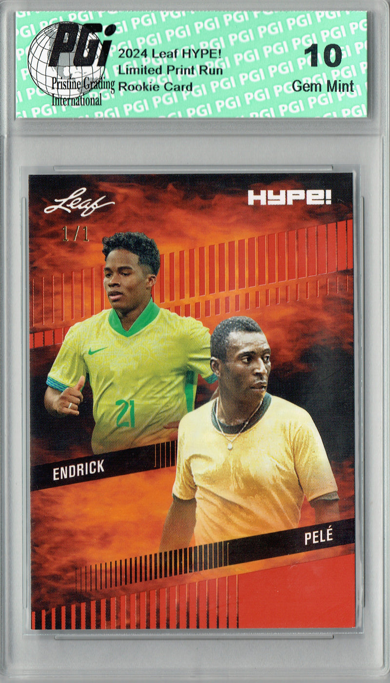 Pele/Endrick 2024 Leaf HYPE! #174 Orange Blank Back 1/1 Rookie Card PGI 10