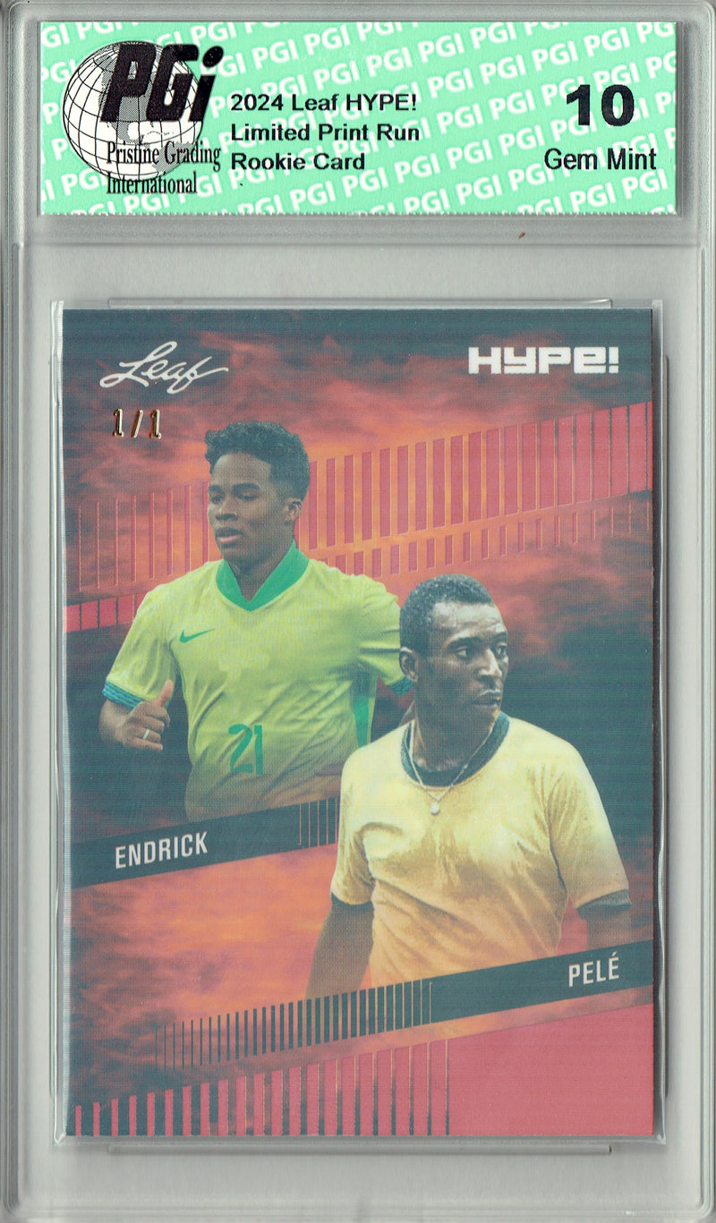 Pele/Endrick 2024 Leaf HYPE! #174 Orange Shimmer 1/1 Rookie Card PGI 10