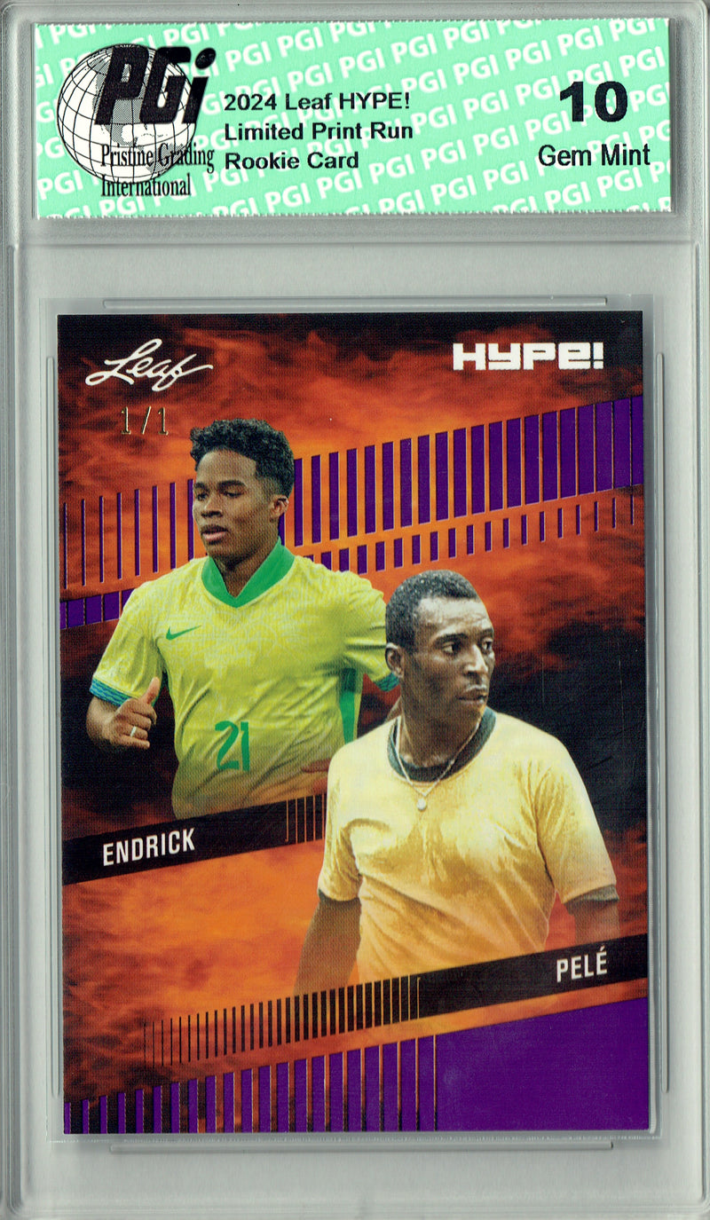Pele/Endrick 2024 Leaf HYPE! #174 Purple Blank Back 1/1 Rookie Card PGI 10