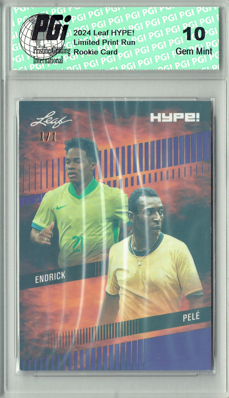 Pele/Endrick 2024 Leaf HYPE! #174 Purple Shimmer 1/1 Rookie Card PGI 10