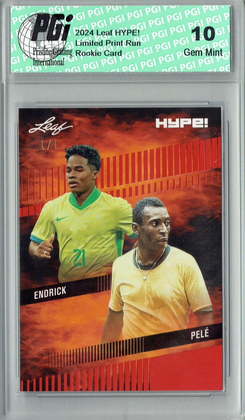 Pele/Endrick 2024 Leaf HYPE! #174 Red Blank Back 1/1 Rookie Card PGI 10