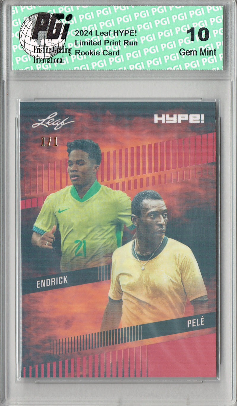 Pele/Endrick 2024 Leaf HYPE! #174 Red Shimmer 1/1 Rookie Card PGI 10