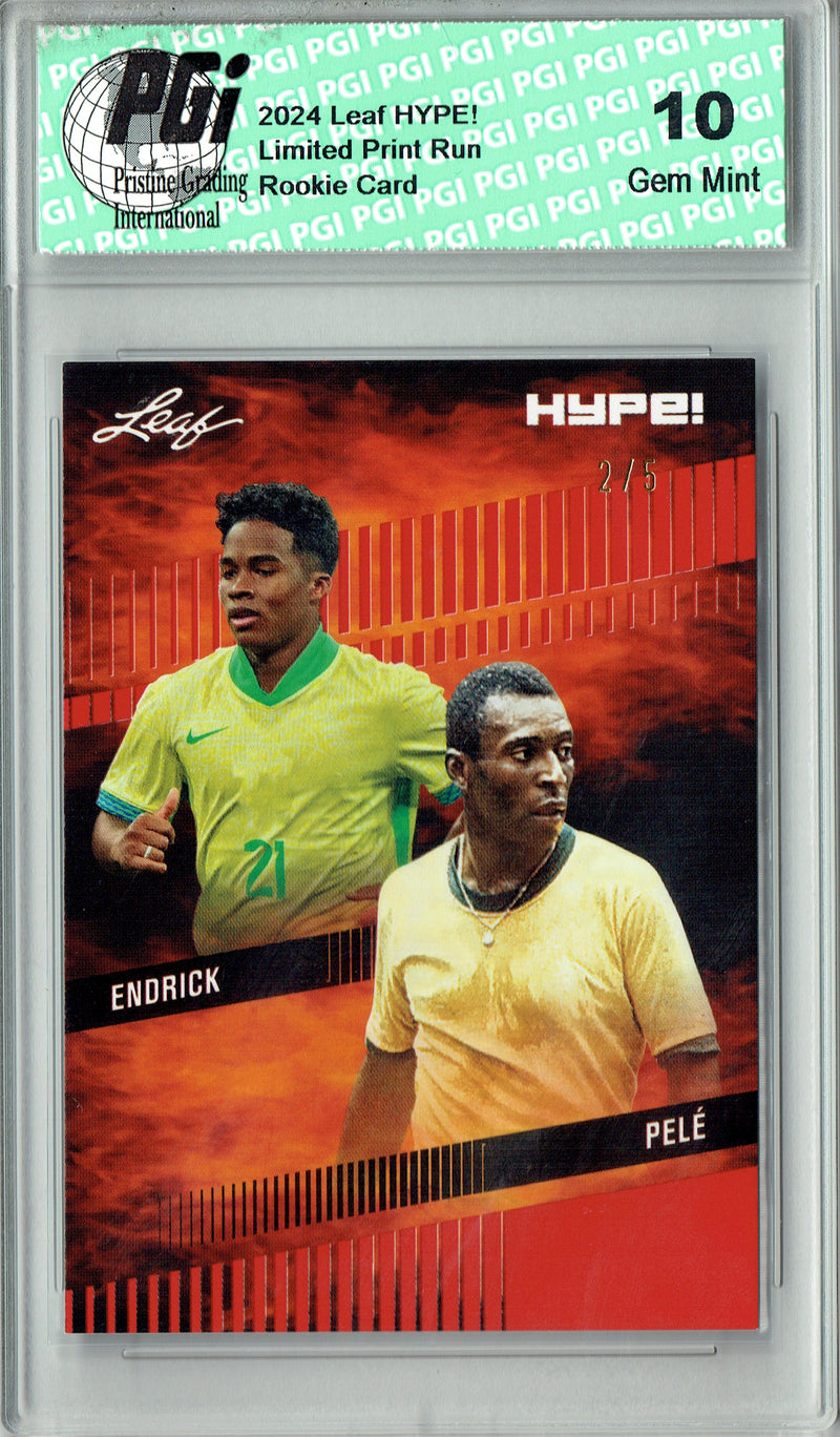Endrick/Pele 2024 Leaf HYPE! #174 Red SP 5 Made Rookie Card PGI 10
