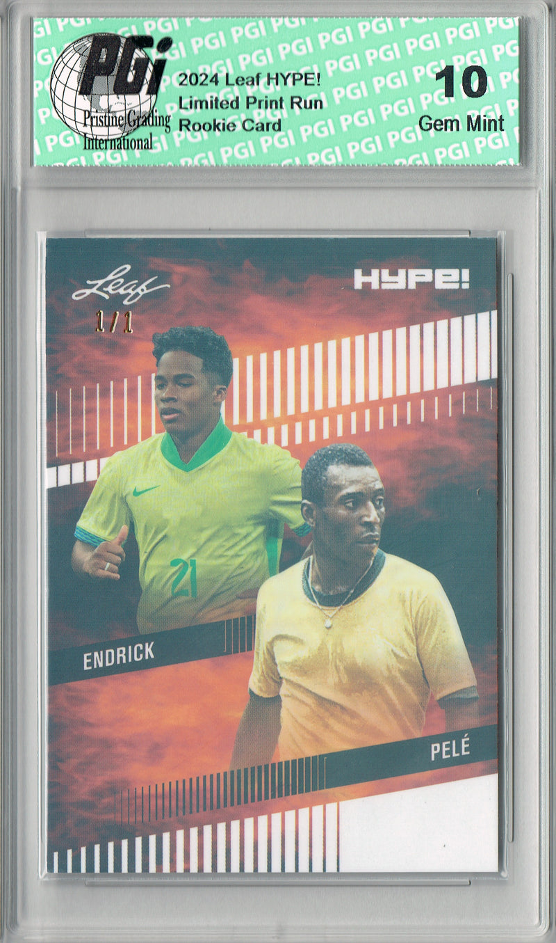 Pele/Endrick 2024 Leaf HYPE! #174 White Shimmer 1/1 Rookie Card PGI 10