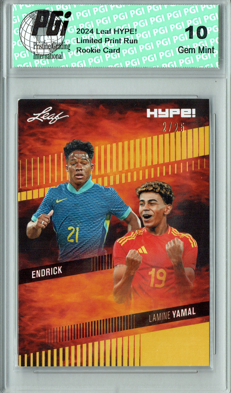 Lamine Yamal/Endrick 2024 Leaf HYPE! #173 Gold SP 25 Made Rookie Card PGI 10