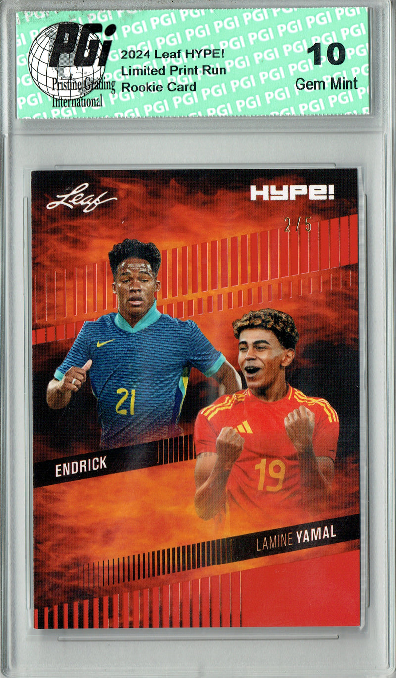 Lamine Yamal/Endrick 2024 Leaf HYPE! #173 Red SP 5 Made Rookie Card PGI 10
