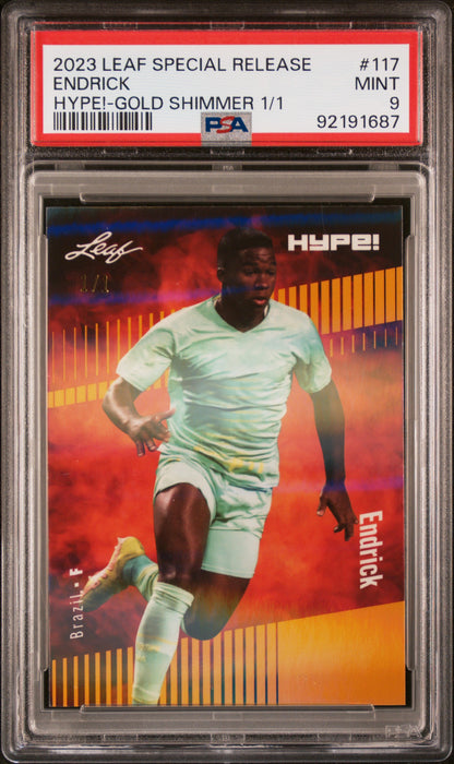 PSA 9 Endrick 2023 Leaf Hype! #117 Gold Shimmer 1/1 Rookie Card