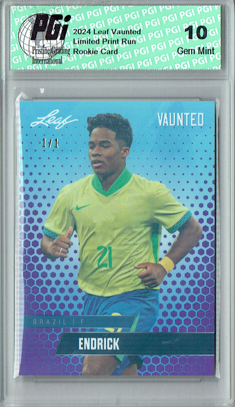 Endrick 2024 Leaf Vaunted #V-05 Purple Shimmer 1/1 Rookie Card PGI 10