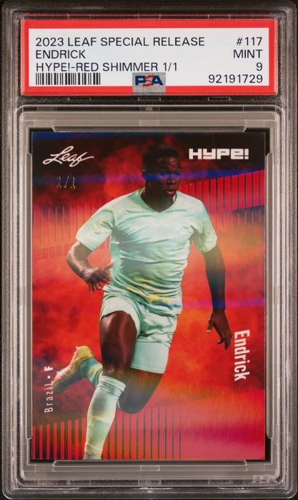 PSA 9 Endrick 2023 Leaf Hype! #117 Red Shimmer 1/1 Rookie Card