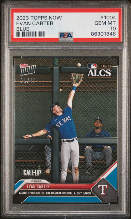PSA 10 Evan Carter 2023 Topps Now #1004 Blue SP The #1 of 49 Rookie Card