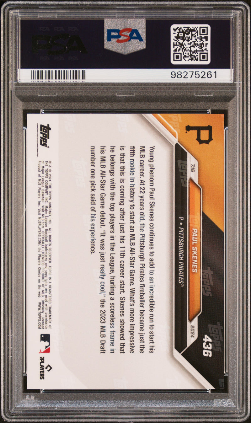 PSA 9 Paul Skenes 2024 Topps Now #436 Orange SP #5/5 Rookie Card Pittsburgh Pirates