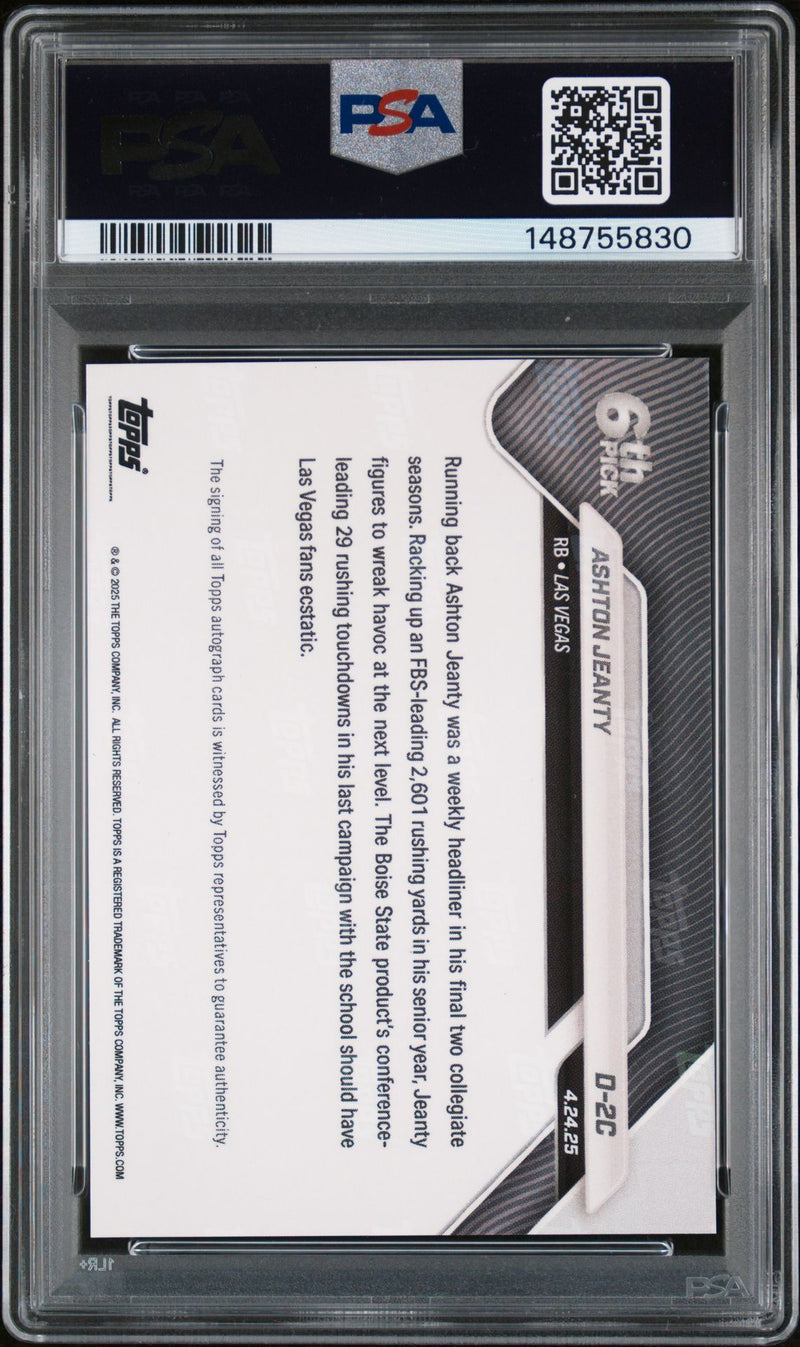 PSA 10 Ashton Jeanty 2025 Topps Now #D-2C Gold Foil Fractor Auto 1/1 Rookie Card Las Vegas Raiders