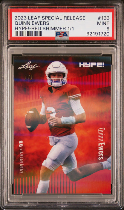 PSA 9 Quinn Ewers 2023 Leaf Hype! #133 Red Shimmer 1/1 Rookie Card