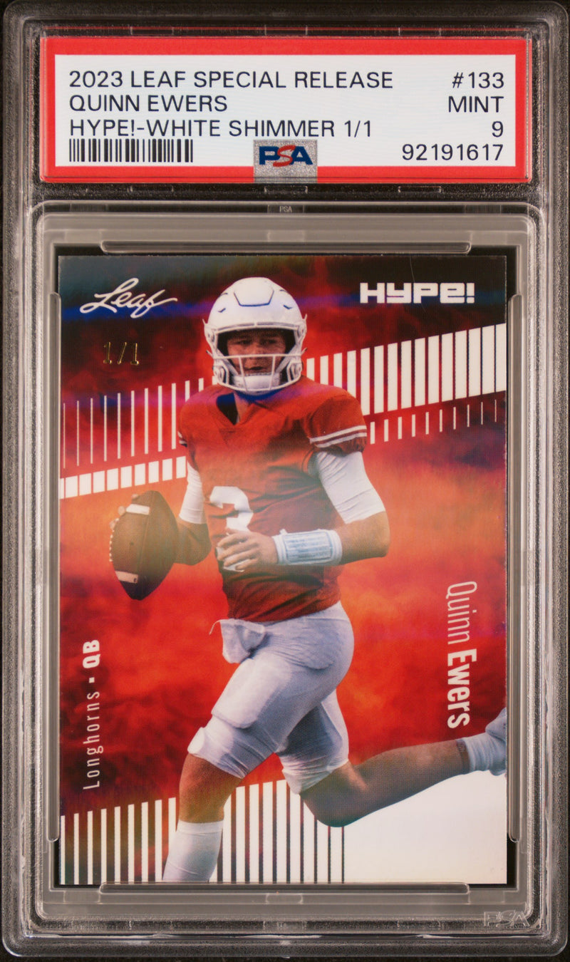 PSA 9 Quinn Ewers 2023 Leaf HYPE #133 White Shimmer 1/1 Rookie Card Texas Longhorns