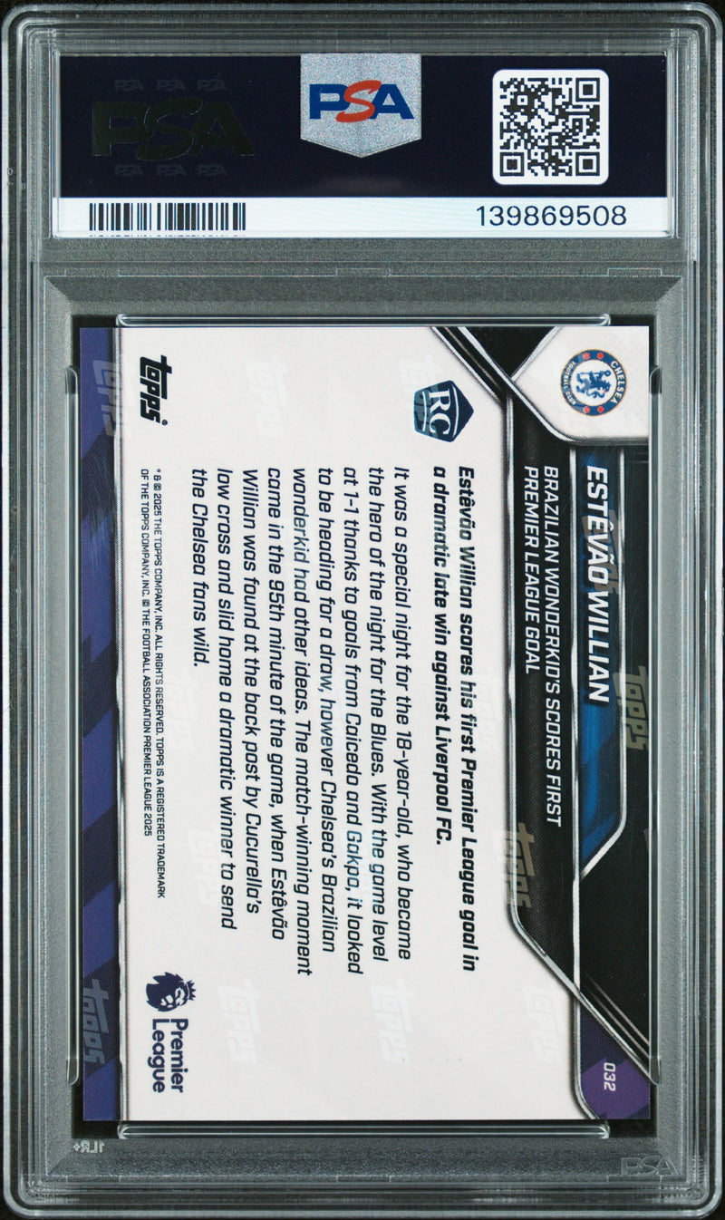 PSA 10 Estevao Willian 2025 Topps Now #32 Gold Foil #19/50 Rookie Card Chelsea
