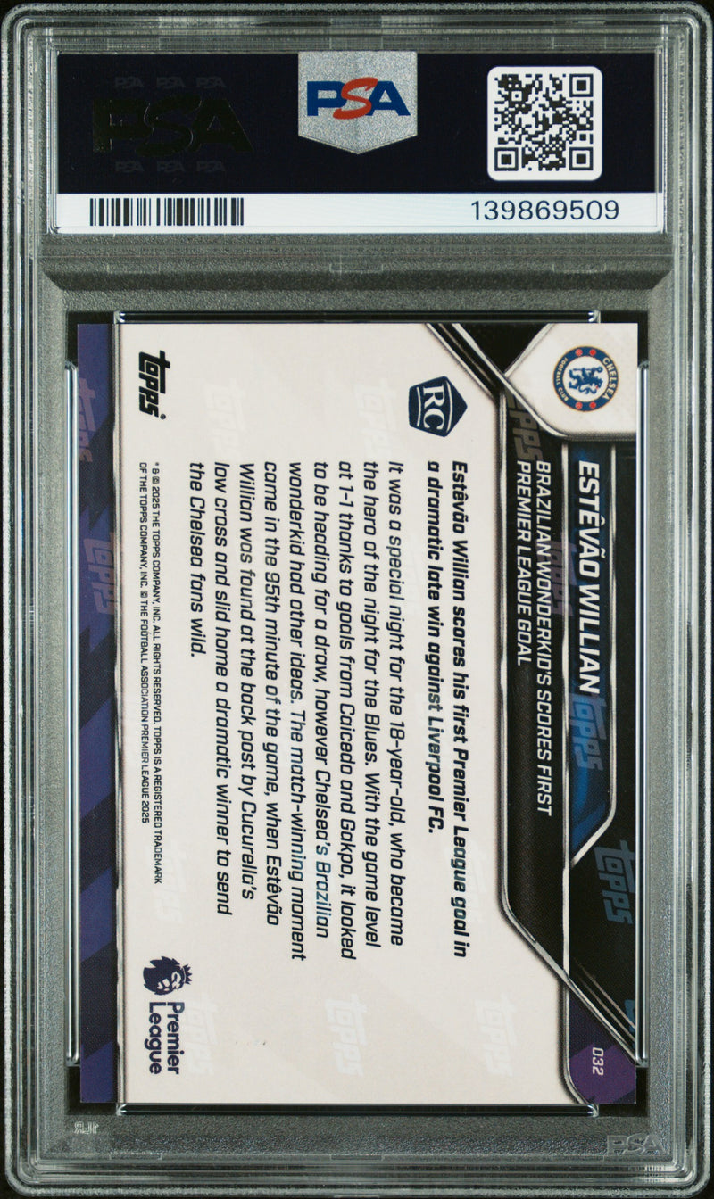 PSA 9 Estevao Willian 2025 Topps Now #32 Orange Foil #14/25 Rookie Card Chelsea