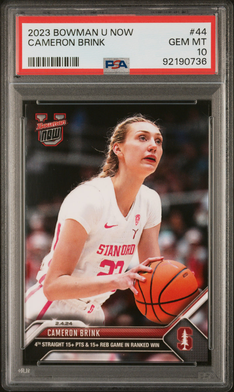 PSA 10 Cameron Brink 2023 Bowman University Now #44 Stanford/Sparks Rookie Card L.A. Sparks