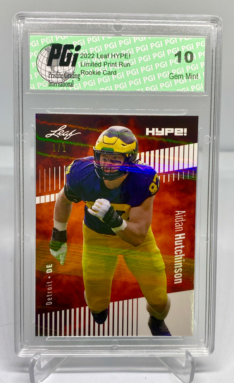 Aidan Hutchinson Rookie Card Detroit PGI 10 Gem Mint Football Trading Card 2022 Leaf HYPE! #84 White Shimmer 1 of 1