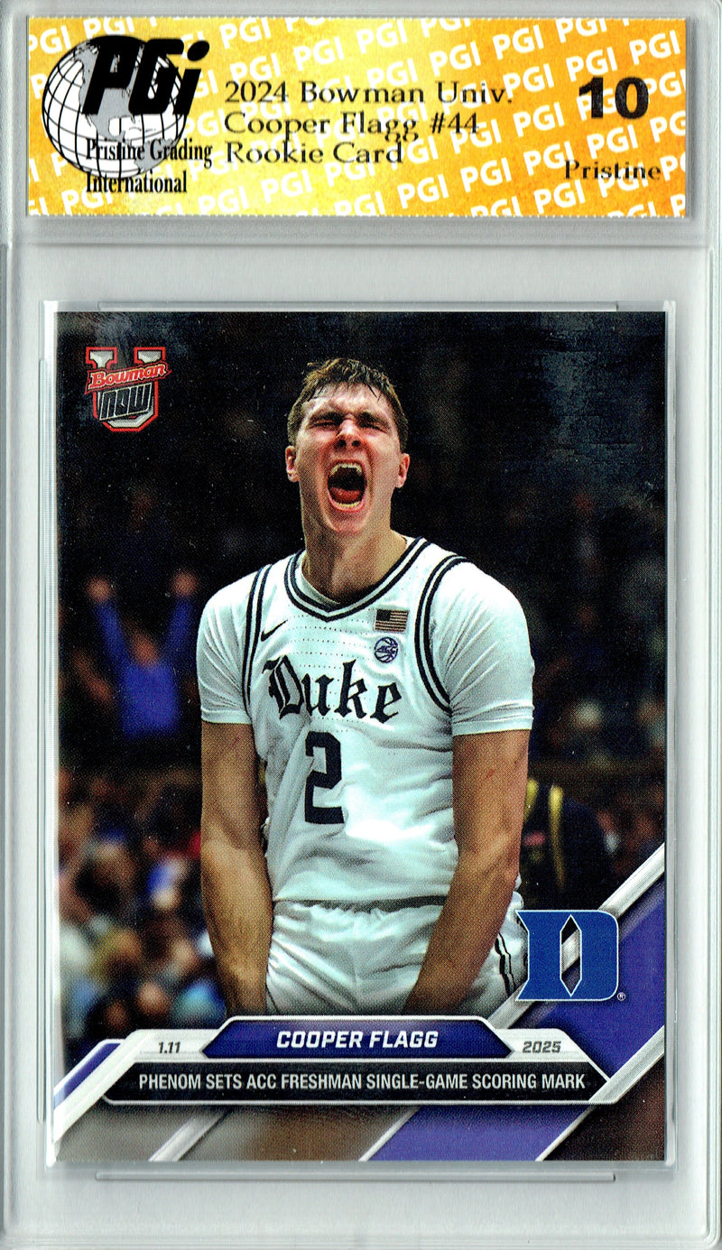 Cooper Flagg Rookie Card 2024 Bowman University Now #44 PRISTINE, PGI 10, Dallas Mavericks Basketball