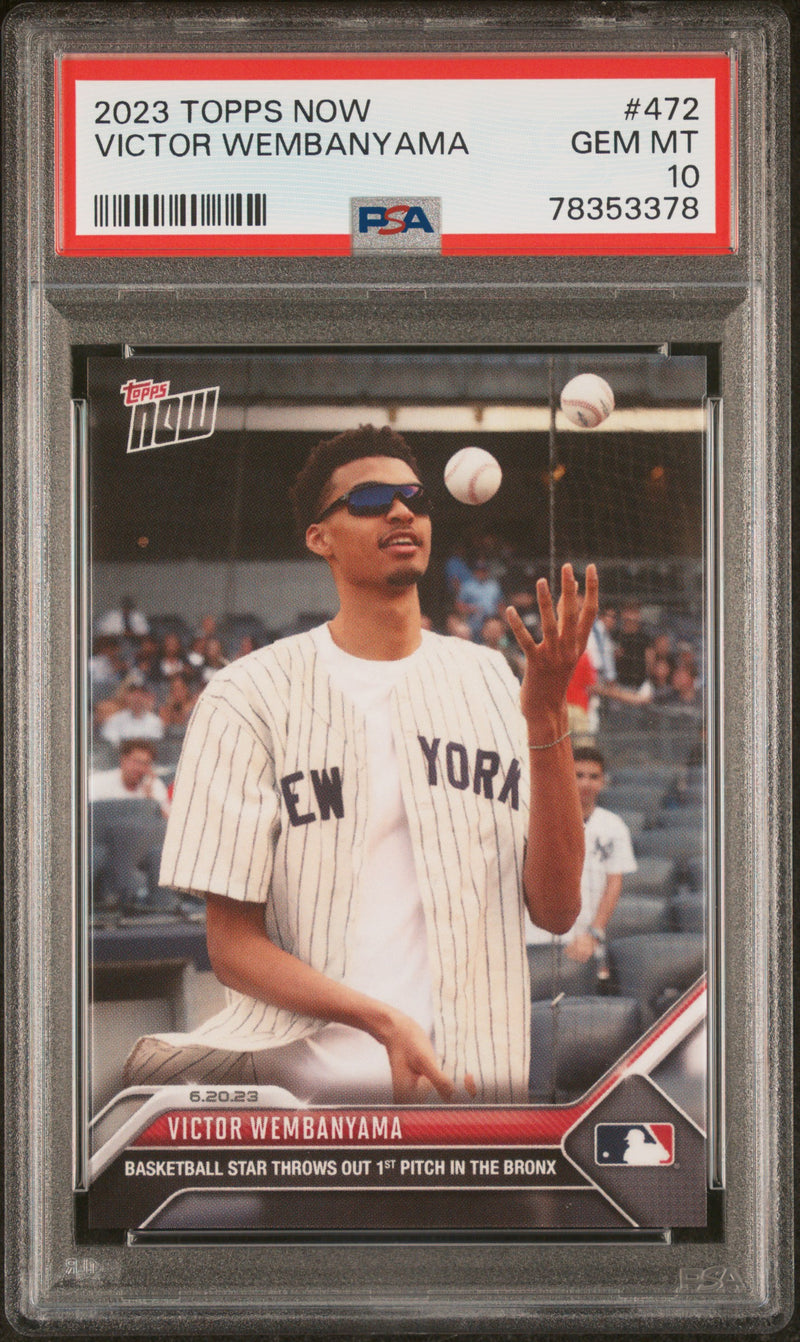 PSA 10 GEM-MT Victor Wembanyama 2023 Topps Now #472 Rookie Card Throws 1st Pitch