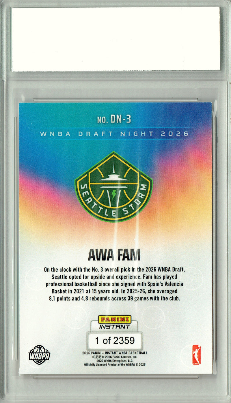 Awa Fam Rookie Card Seattle Storm 2026 WNBA Draft Night #DN-3 1 of 2359 Certified Mint+ Trading Card