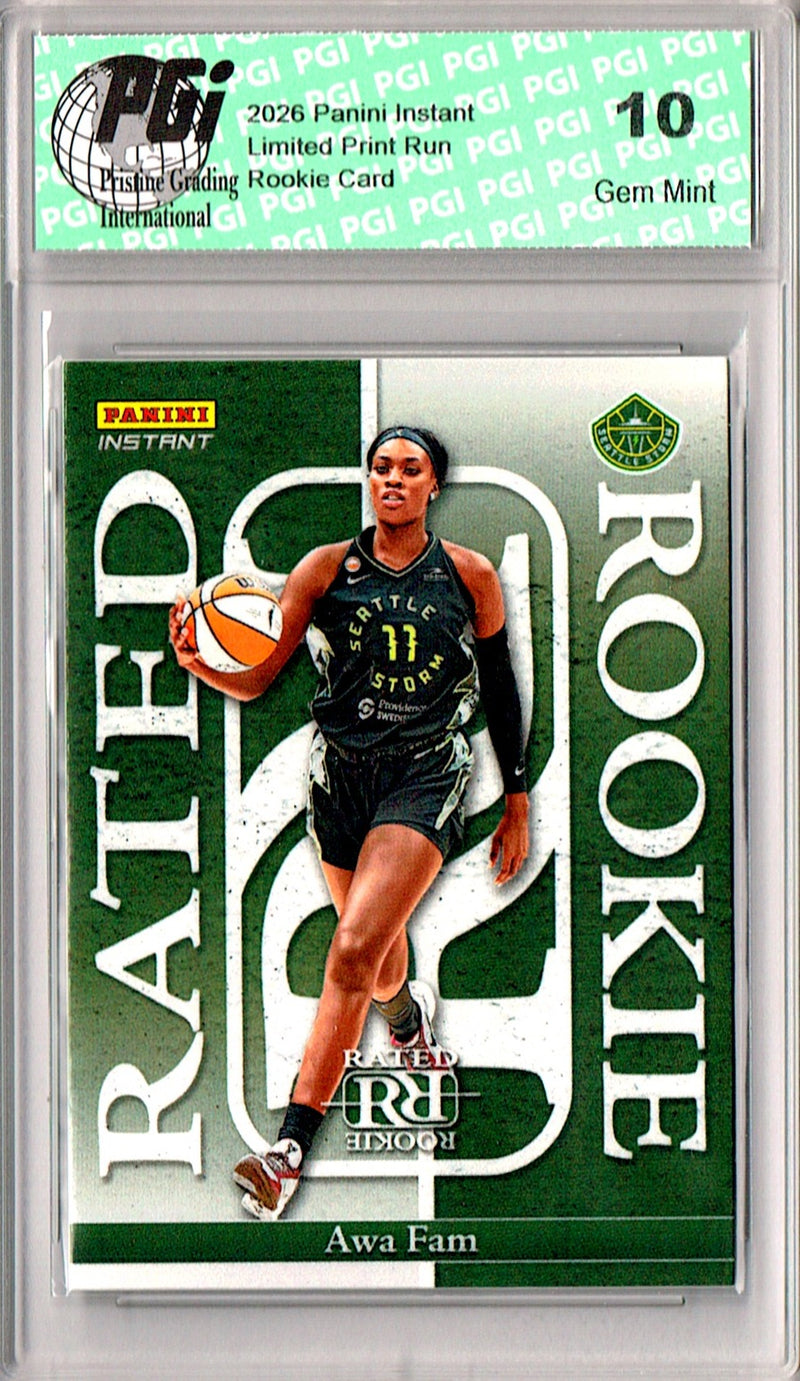 Awa Fam Rookie Card 2026 Panini Instant #RRR-13 Rated Rookie, PGI 10, Seattle Storm Basketball