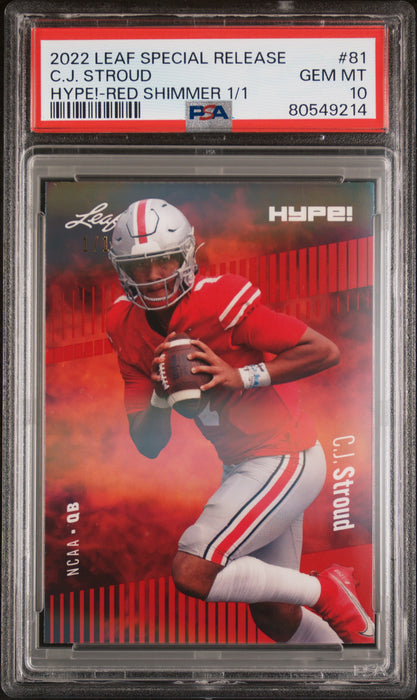 PSA 10 C.J. Stroud 2022 Leaf Hype! #81 Red Shimmer Red 1 of 1 Rookie Card Houston Texans