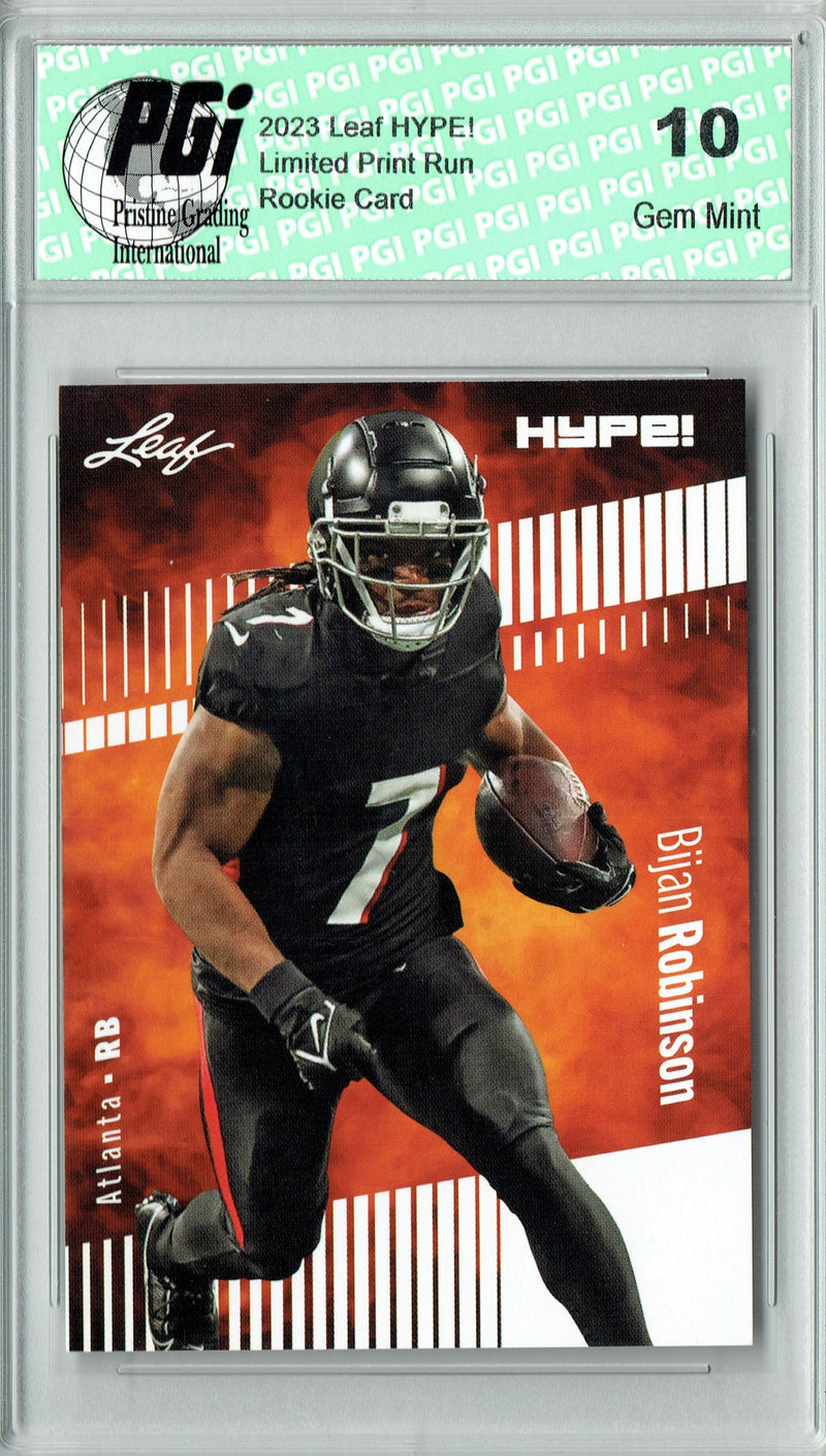 Bijan Robinson Rookie Card Atlanta PGI 10 Gem Mint Football Trading Card 2023 Leaf HYPE! #102 Only 5000 Made!