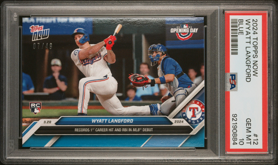 PSA 10 Wyatt Langford 2024 Topps Now #12 Blue SP #7/49 Rookie Card