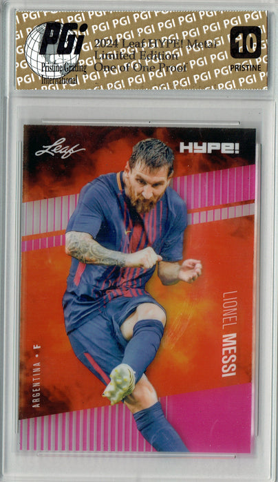 Lionel Messi 2024 Leaf Metal HYPE! #HM-11 Pink 1/1 Proof Rare Card PGI 10