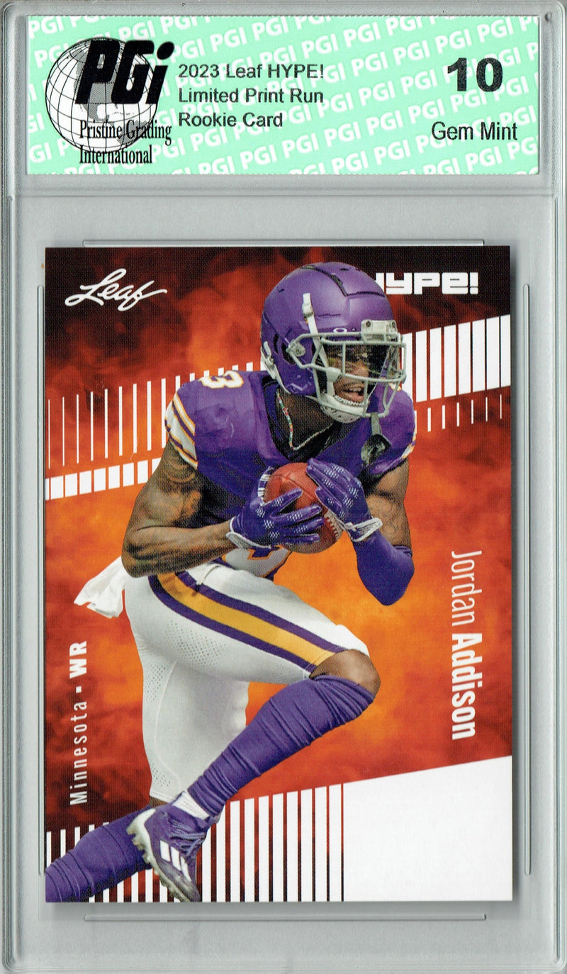 Jordan Addison Rookie Card Minnesota PGI 10 Gem Mint Football Trading Card 2023 Leaf HYPE! #127A Only 5000 Made!