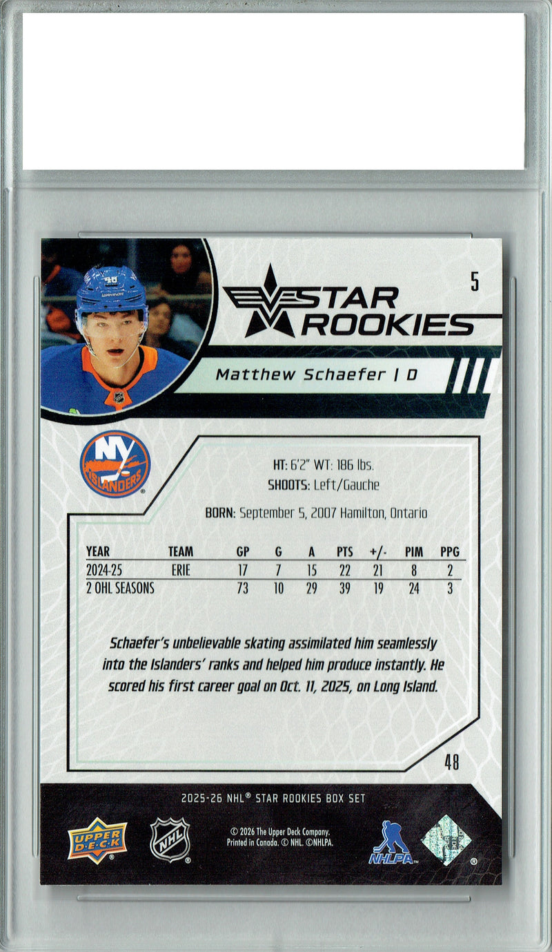Matthew Schaefer 2025 U.D. Star Rookies #5 Special Collection Rookie Card PGI 10