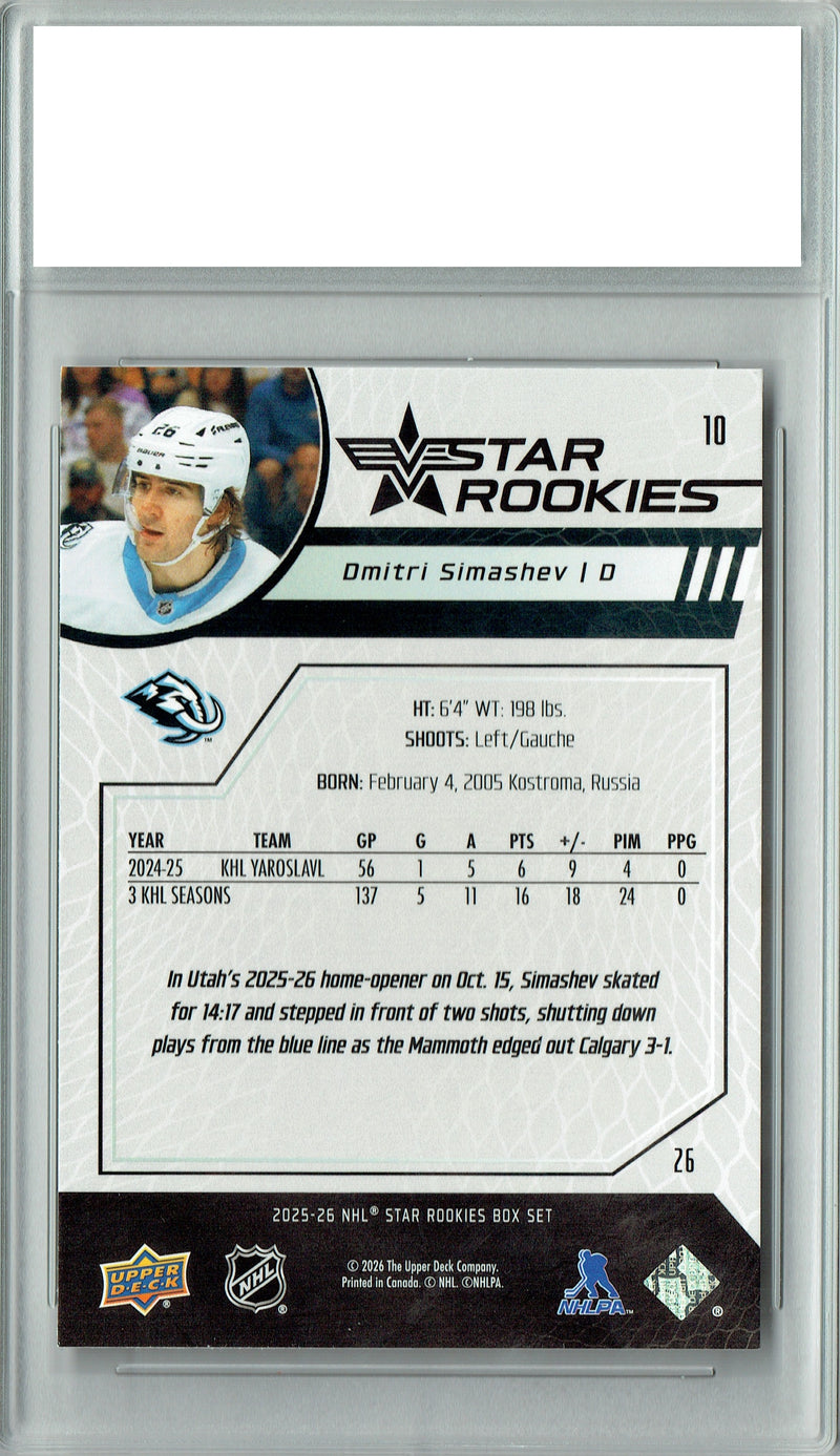 Dmitri Simashev 2025 U.D. Star Rookies #10 Special Collection Rookie Card PGI 10
