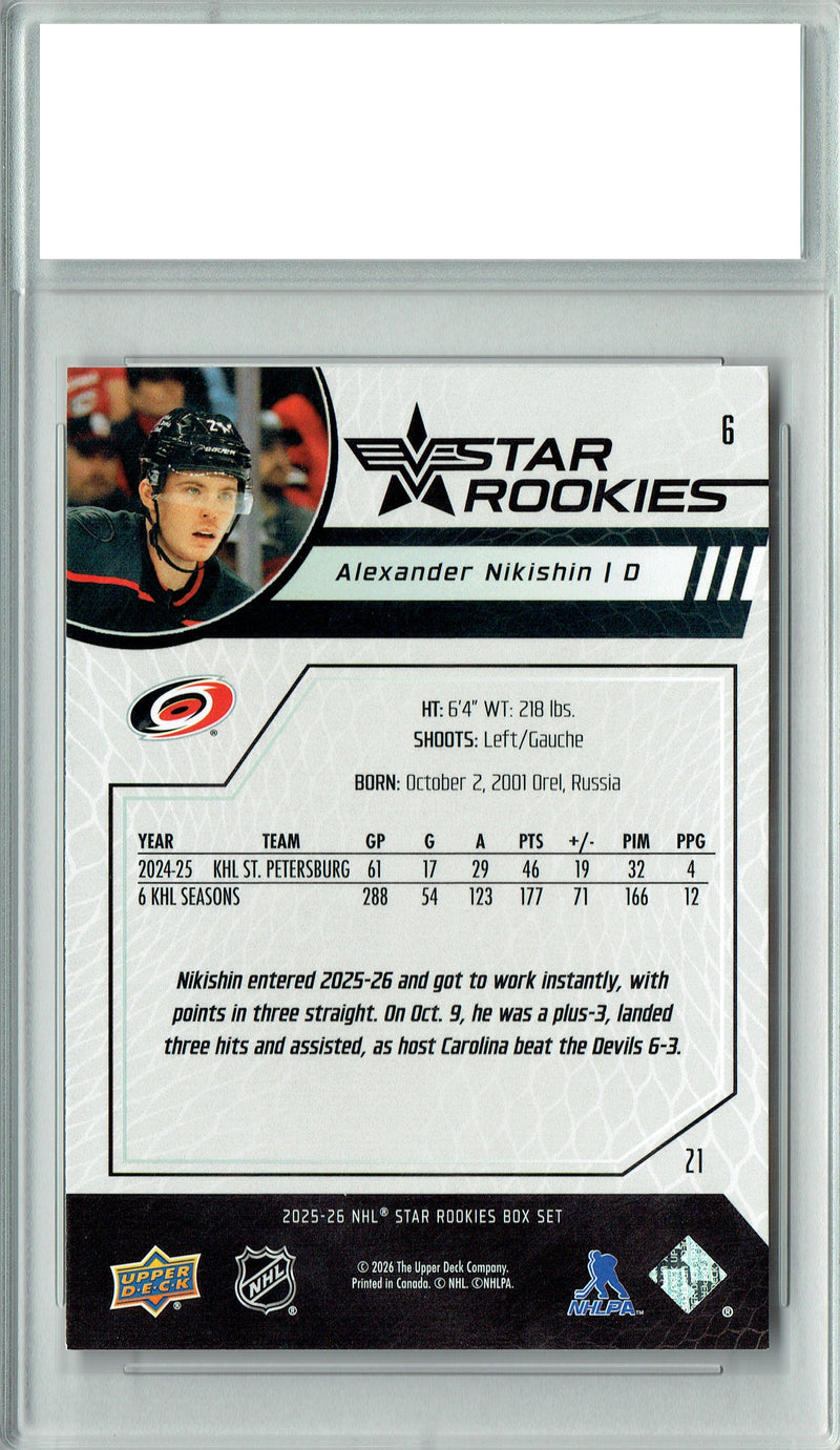 Certified Mint+ Alexander Nikishin 2025 U.D. Star Rookies #6 Special Collection Rookie Card Carolina Hurricanes