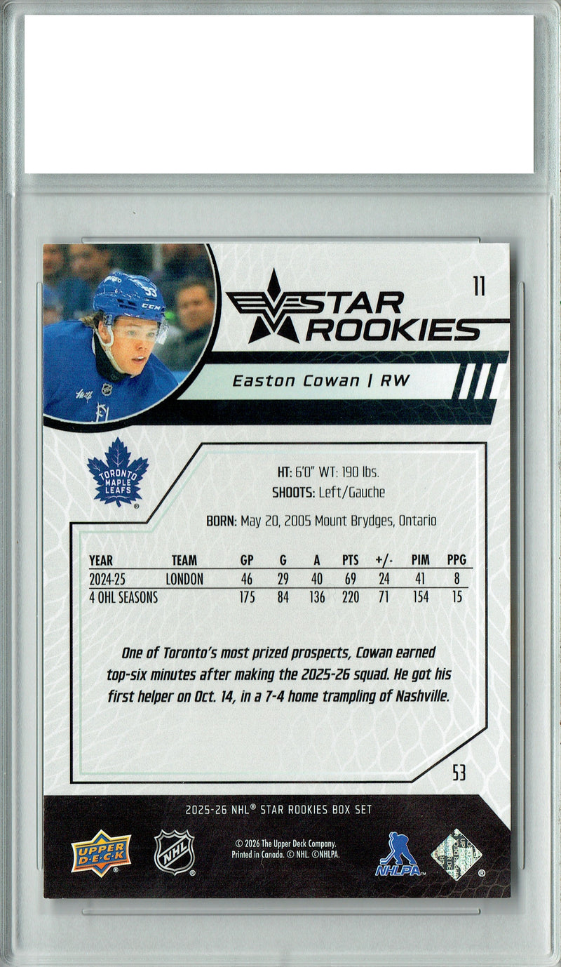 Easton Cowan 2025 U.D. Star Rookies #11 Special Collection Rookie Card PGI 10