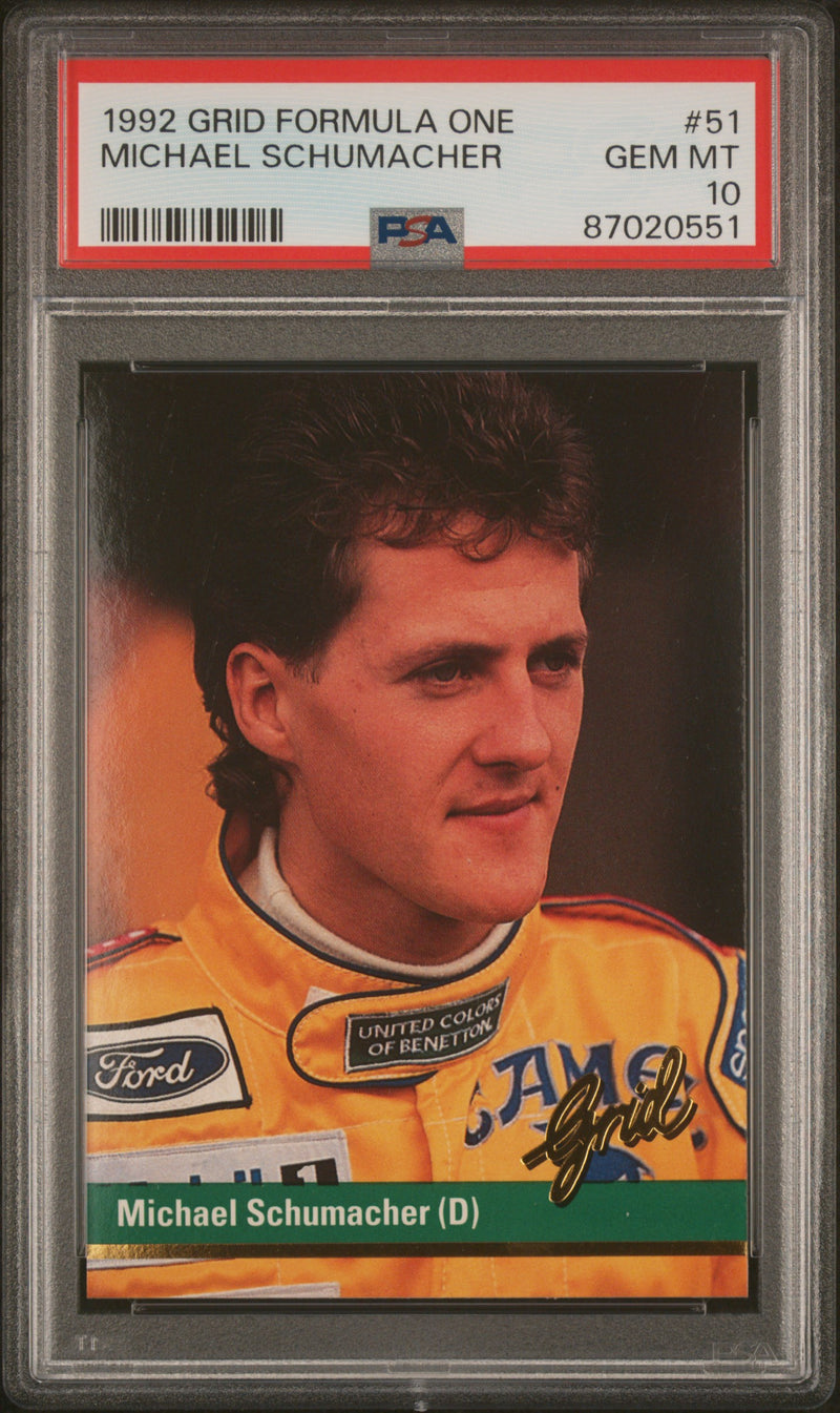PSA 10 Michael Schumacher 1992 Grid Formula One #51 The GOAT Rookie Card Ferrari
