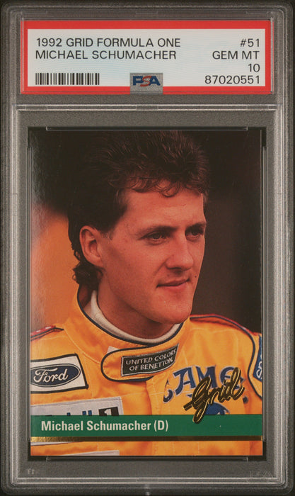 PSA 10 Michael Schumacher 1992 Grid Formula One #51 The GOAT! Rookie Card