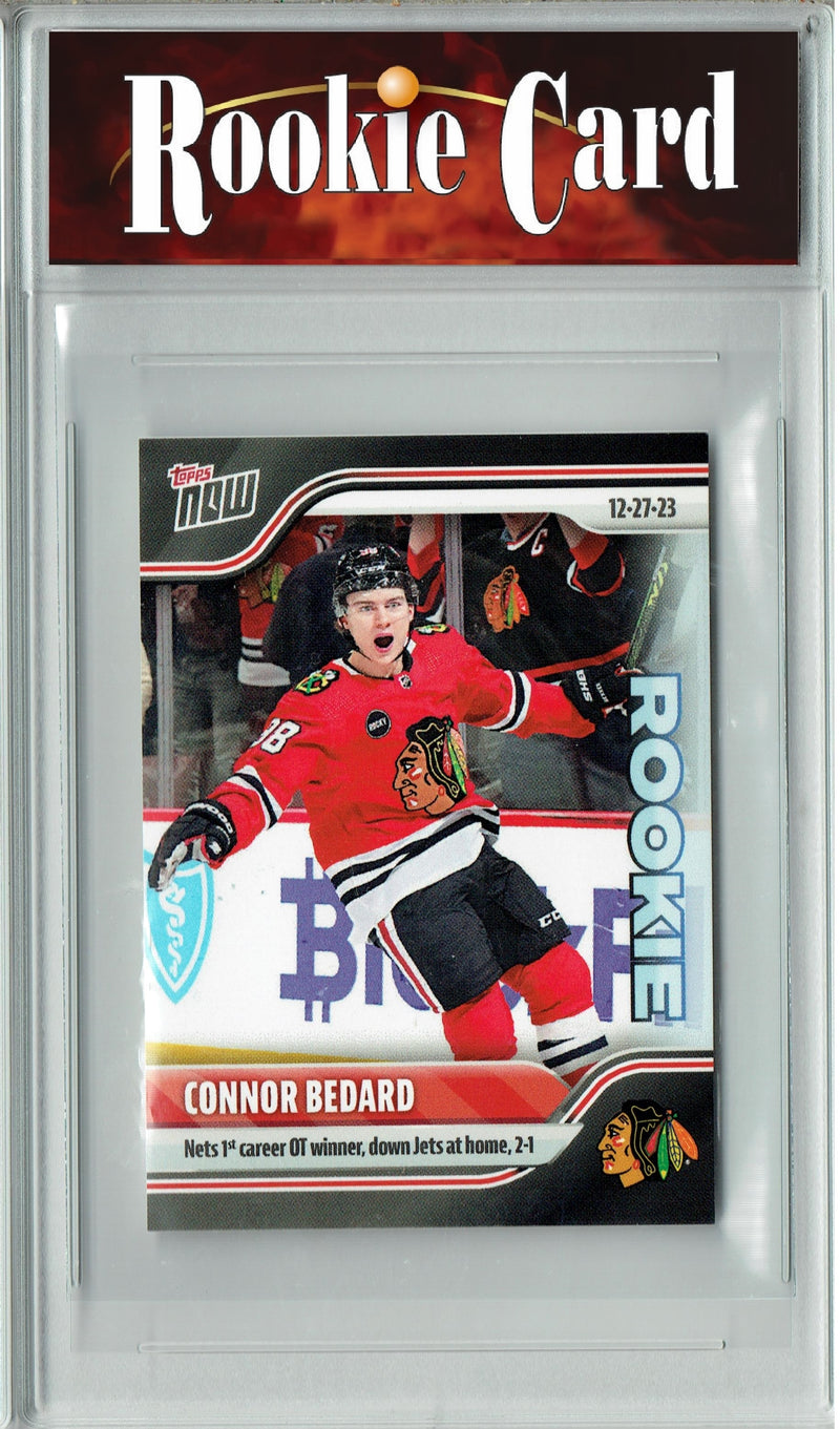 Certified Mint+ Connor Bedard 2023 Topps Now NHL #72 1st OT Winner Rookie Card Chicago Blackhawks Sticker