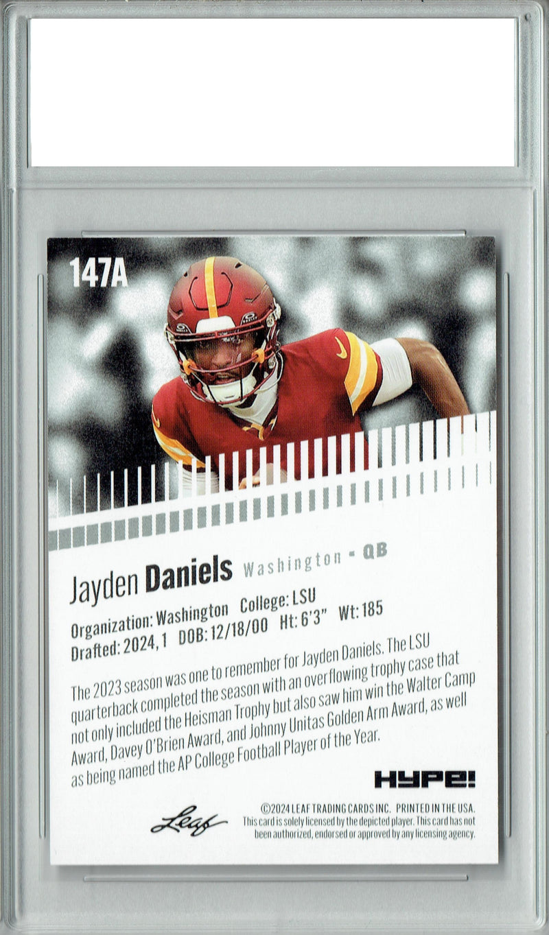 Jayden Daniels Rookie Card Washington Football Trading Card 2024 Leaf Hype #147A Only 5000 Made  Certified Mint+