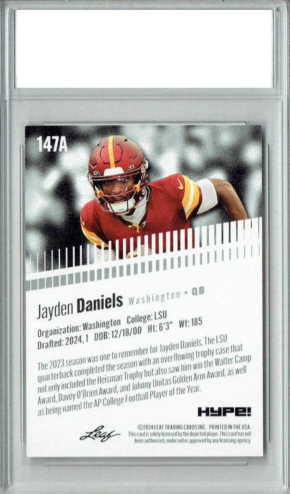 Jayden Daniels 2024 Leaf Hype #147A Only 5000 Made Rookie Card PGI 10