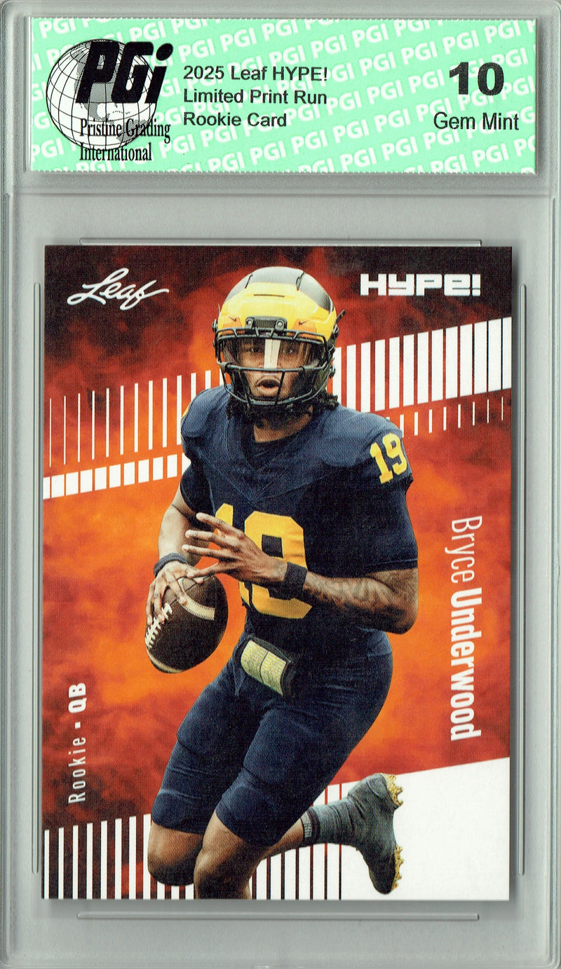 Bryce Underwood Rookie Card Michigan PGI 10 Football Trading Card 2025 Leaf HYPE! #180 Only 5k Made